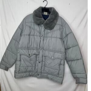 Vintage Walls Blizzard Proof Mens XLT Gray Faux Fur Collar Winter Coat Outerwear